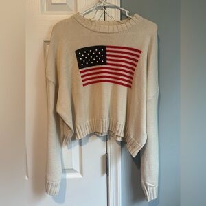moon & madison Cream Sweater with Flag Design